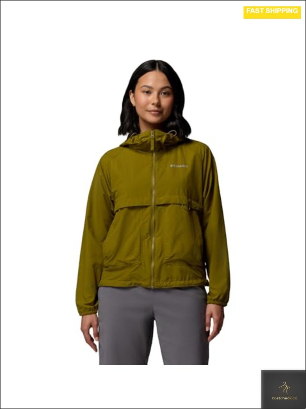 Women's Windbreaker Jacket Active Performance Nylon Shell Zipper Adjustable Hood